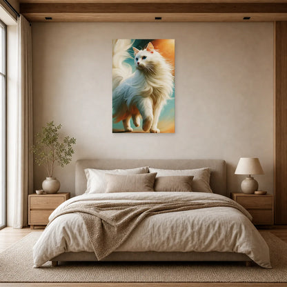 Tableau Chat Angora Turc - Lumière de Soie dans une chambre - Art Virtuoso