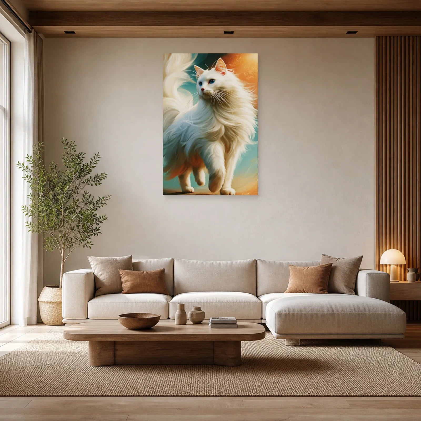 Tableau Chat Angora Turc - Lumière de Soie dans un salon - Art Virtuoso