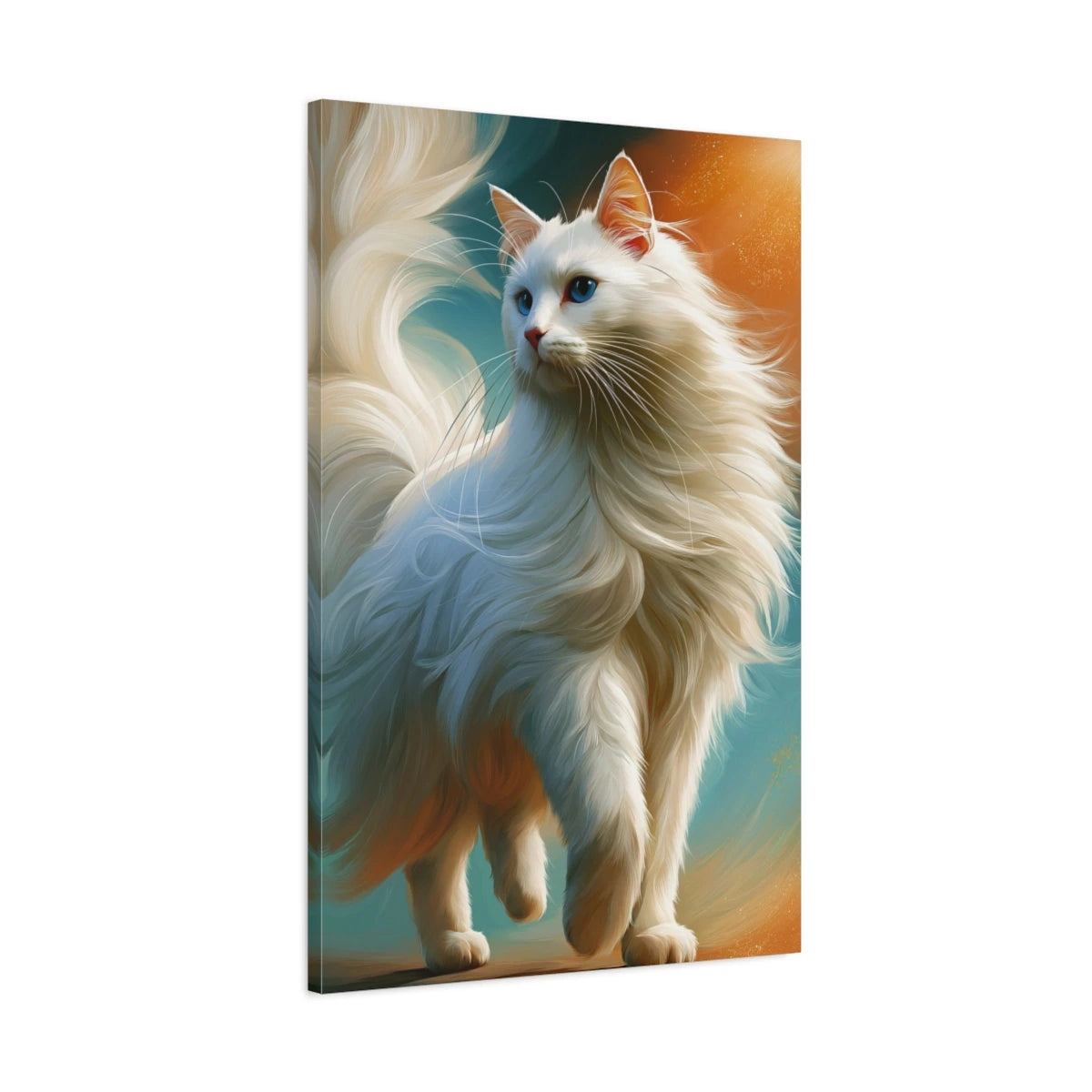 Tableau Chat Angora Turc - Lumière de Soie - toile avec bords imprimés - Art Virtuoso