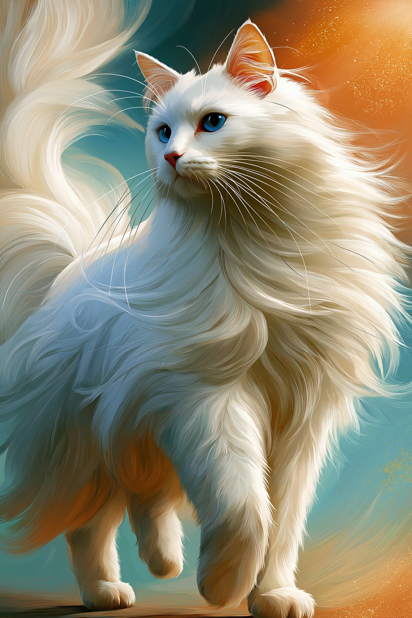 Tableau Chat Angora Turc - Lumière de Soie - format XXL - Art Virtuoso