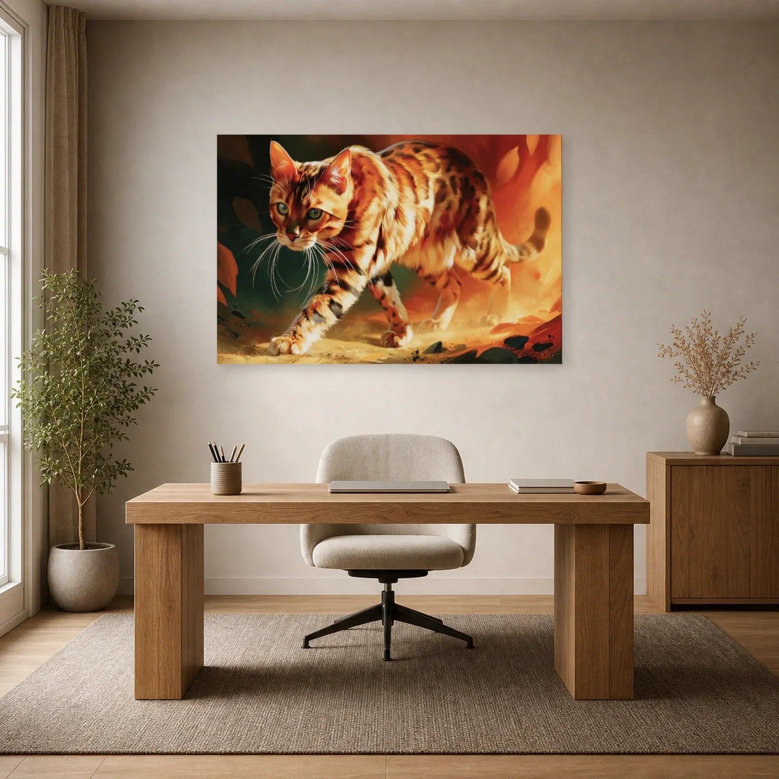 Tableau Chat Bengal - Pas de Braise dans un bureau - Art Virtuoso