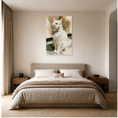 Tableau Chat Blanc Atelier Japandi dans une chambre - Art Virtuoso