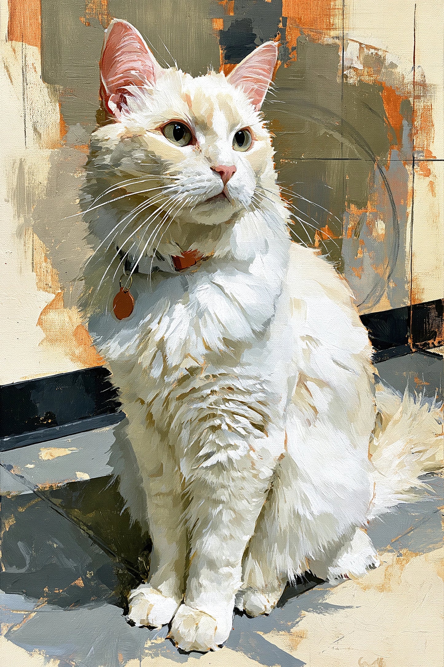 Tableau Chat Blanc Atelier Japandi - format S - Art Virtuoso