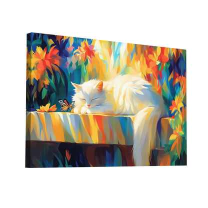 Product Hero 3D WebP Tableau Chat Blanc - Rêverie Florale - Art Virtuoso