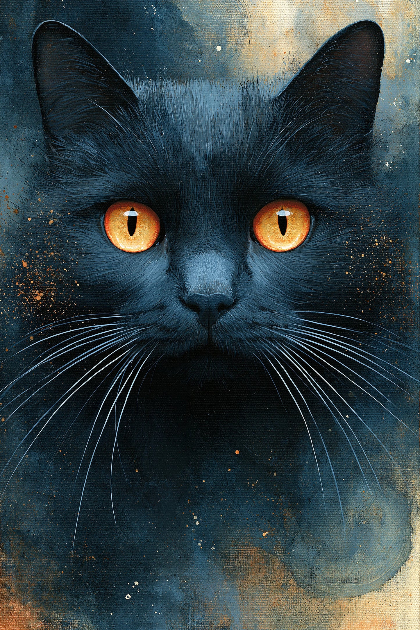Tableau Chat Bleu Nuit Yeux Ambrés - format M - Art Virtuoso