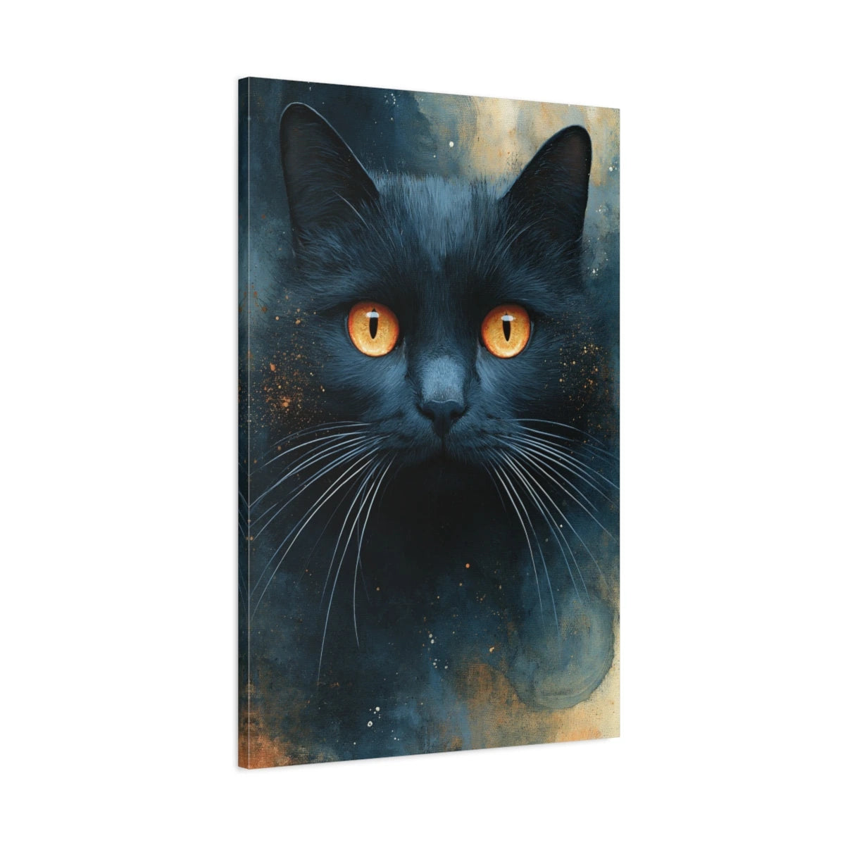 Tableau Chat Bleu Nuit Yeux Ambrés - toile 3D avec bords imprimés - Art Virtuoso