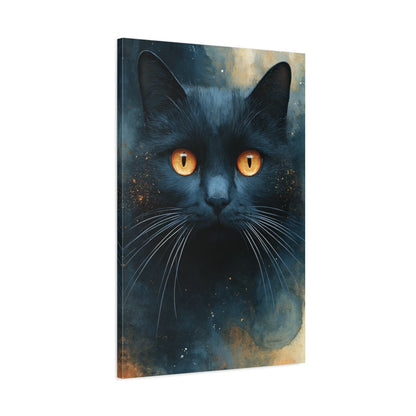 Tableau Chat Bleu Nuit Yeux Ambrés - toile 3D avec bords imprimés - Art Virtuoso