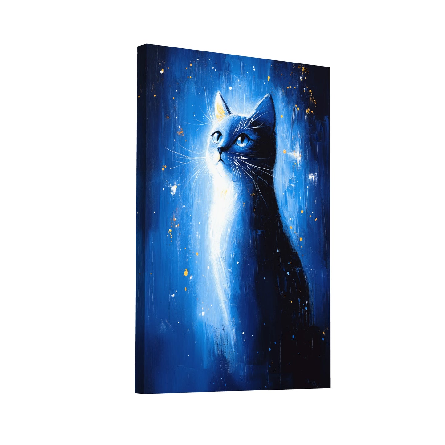 Product Hero 3D WebP Tableau Chat Bleu : Gardien de la Nuit Étoilée - Art Virtuoso