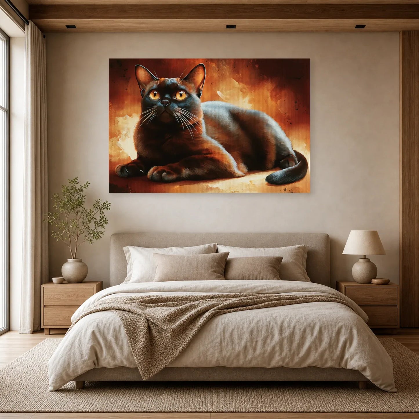 Tableau Chat Burmese Sable - Ambre Soyeux dans une chambre - Art Virtuoso