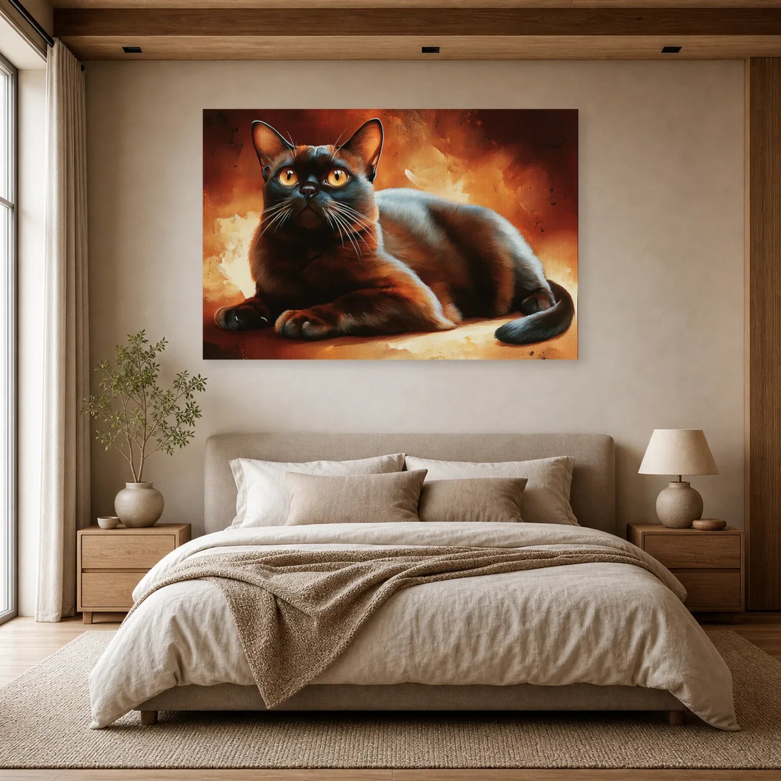 Tableau Chat Burmese Sable - Ambre Soyeux dans une chambre - Art Virtuoso