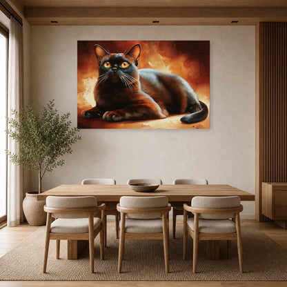 Tableau Chat Burmese Sable - Ambre Soyeux dans une salle à manger - Art Virtuoso