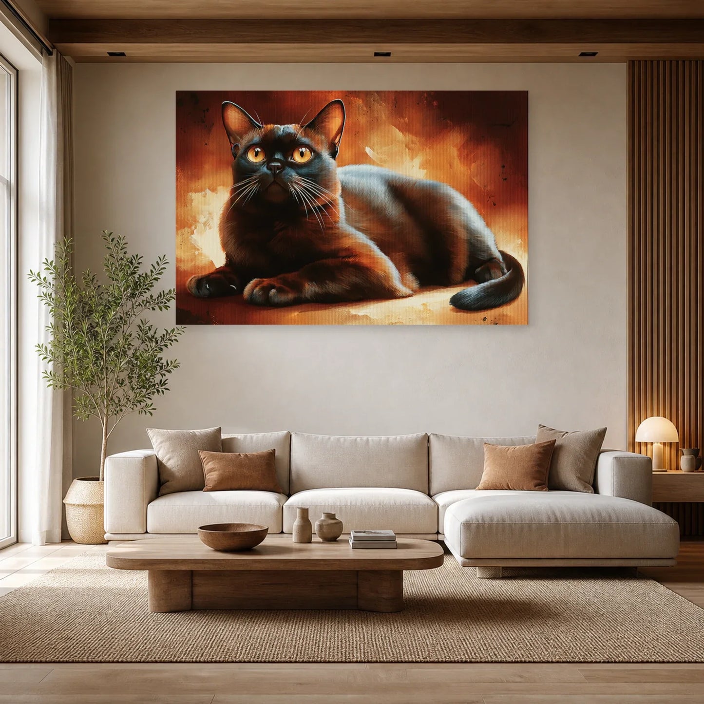 Tableau Chat Burmese Sable - Ambre Soyeux dans un salon - Art Virtuoso