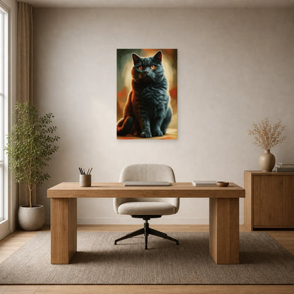 Tableau Chat Chartreux - Silence Bleu dans un bureau - Art Virtuoso