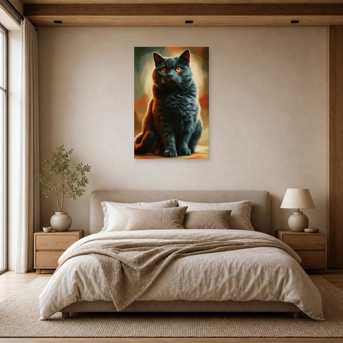 Tableau Chat Chartreux - Silence Bleu dans une chambre - Art Virtuoso