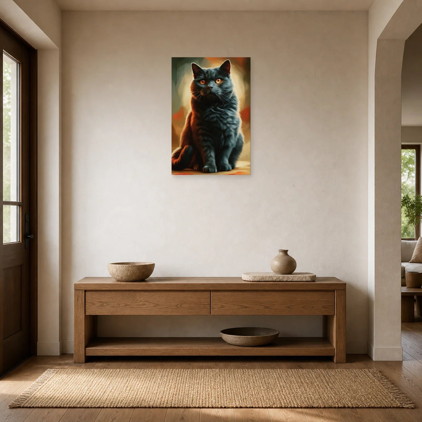 Tableau Chat Chartreux - Silence Bleu dans une entrée ou un couloir - Art Virtuoso