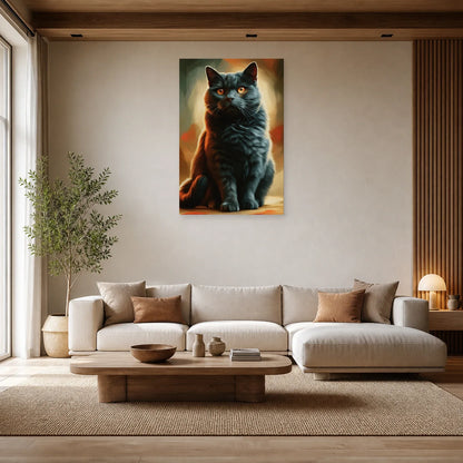 Tableau Chat Chartreux - Silence Bleu dans un salon - Art Virtuoso