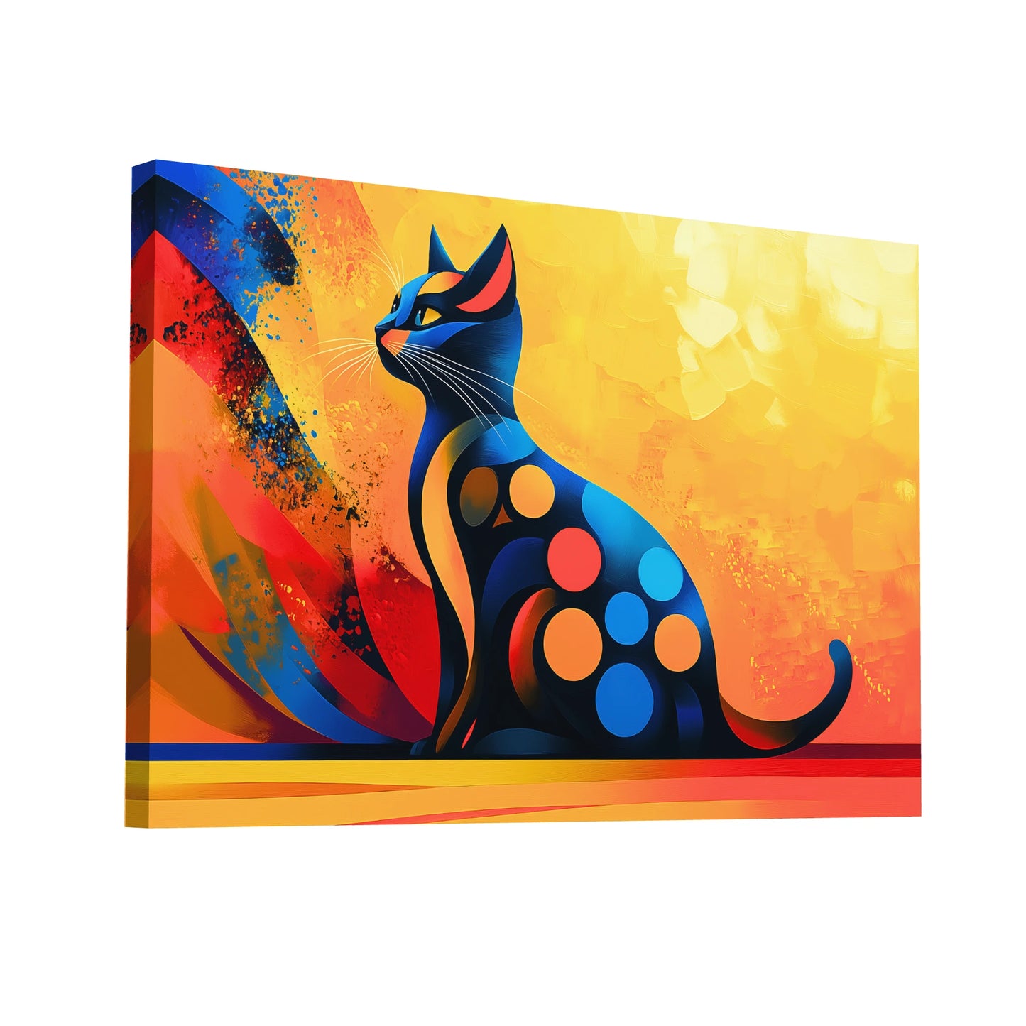 Product Hero 3D WebP Tableau Chat Coloré - Gardien du Soleil Couchant - Art Virtuoso