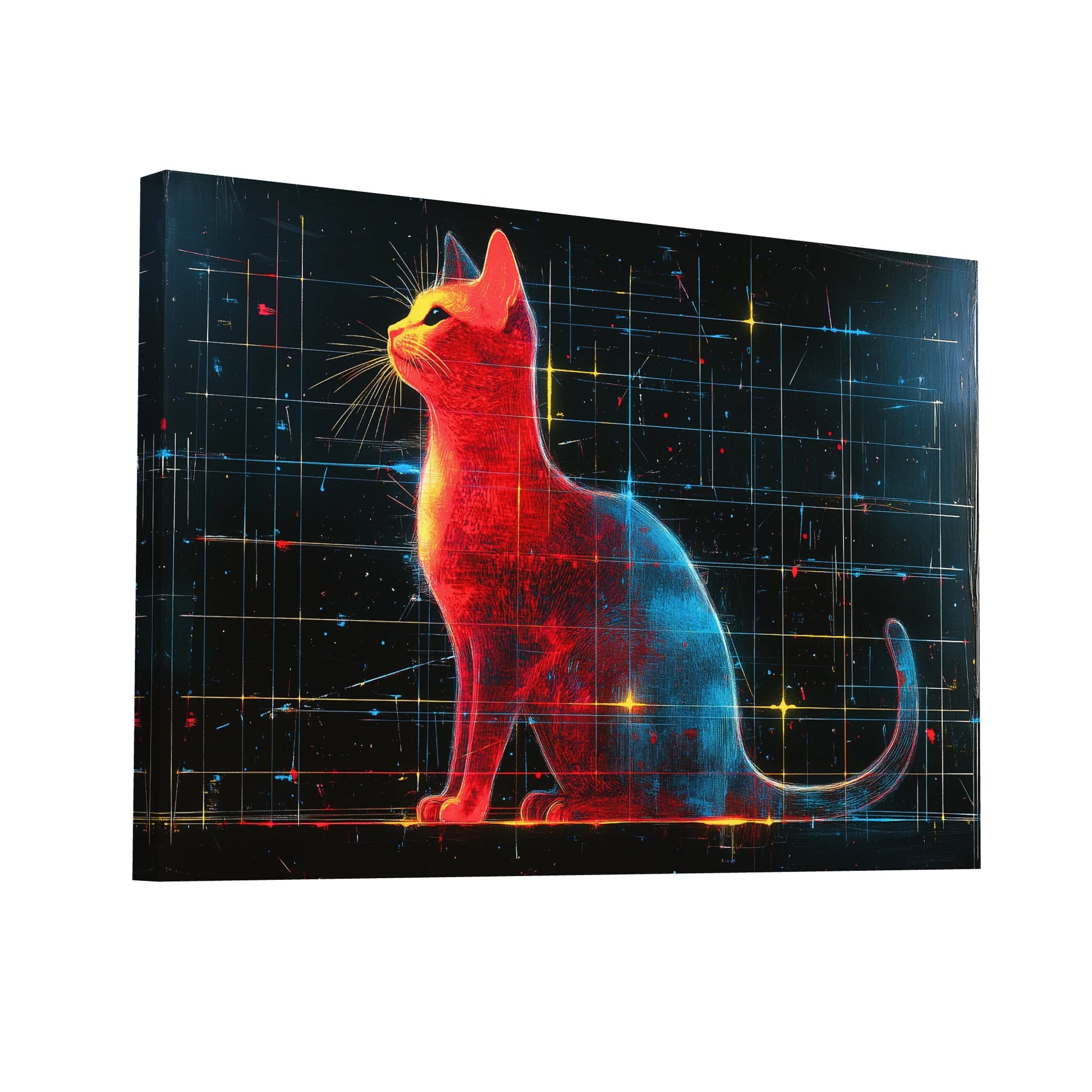 Product Hero 3D WebP Tableau Chat Contemporain - Constellation Féline - Art Virtuoso