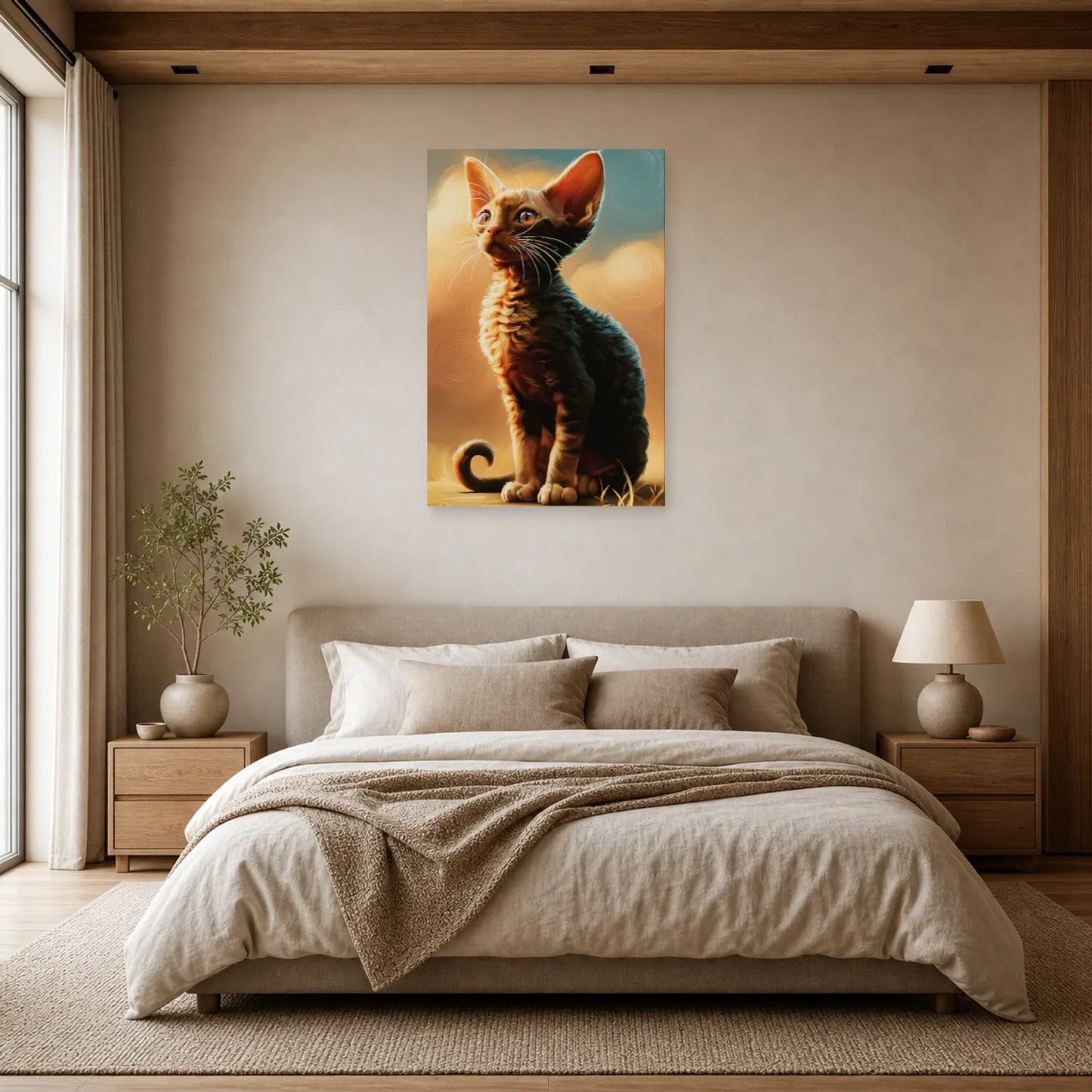 Tableau Chat Devon Rex - Curiosité d'Atelier dans une chambre - Art Virtuoso