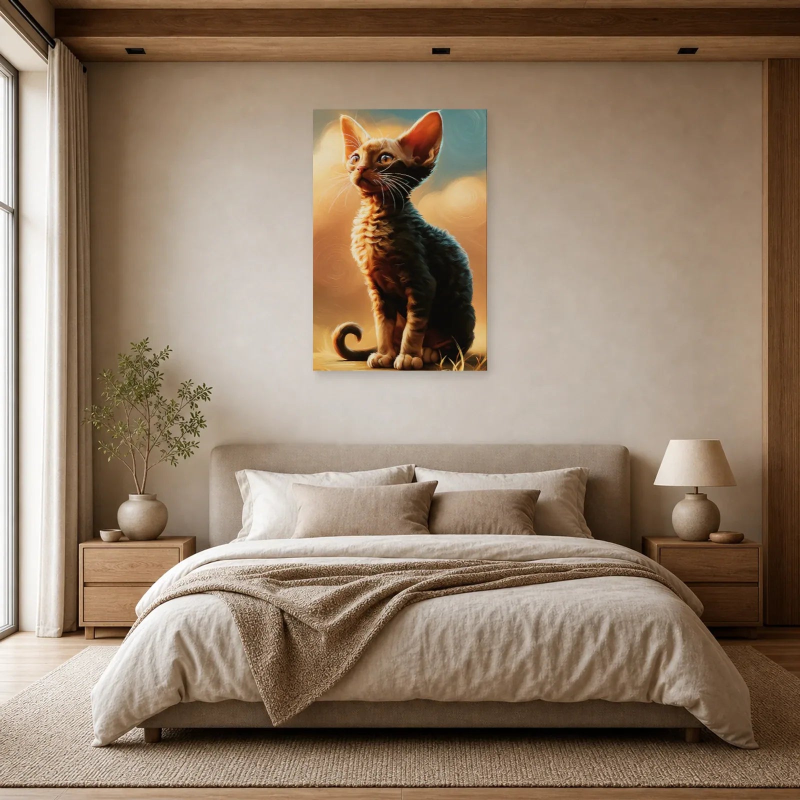 Tableau Chat Devon Rex - Curiosité d'Atelier dans une chambre - Art Virtuoso