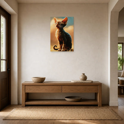 Tableau Chat Devon Rex - Curiosité d'Atelier dans une entrée ou un couloir - Art Virtuoso