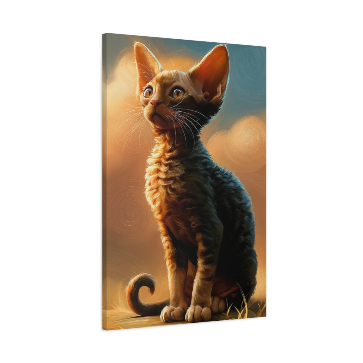 Tableau Chat Devon Rex - Curiosité d'Atelier - toile avec bords imprimés - Art Virtuoso