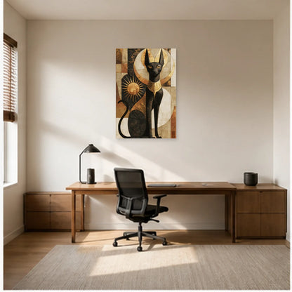 Tableau Chat Égyptien Bastet Noir Or dans un bureau - Art Virtuoso