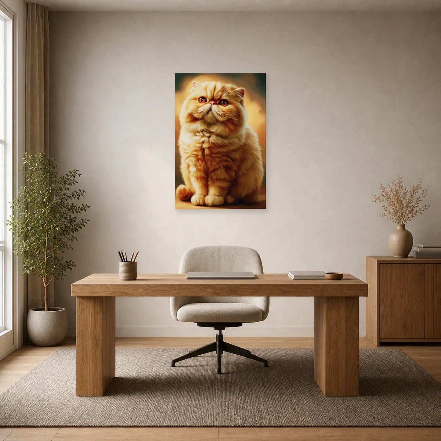 Tableau Chat Exotic Shorthair - Douceur Abricot dans un bureau - Art Virtuoso