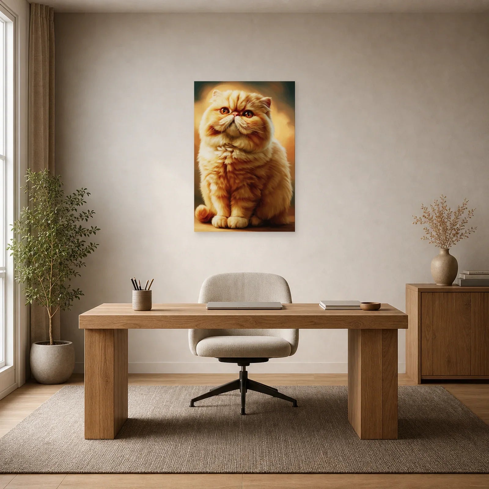 Tableau Chat Exotic Shorthair - Douceur Abricot dans un bureau - Art Virtuoso