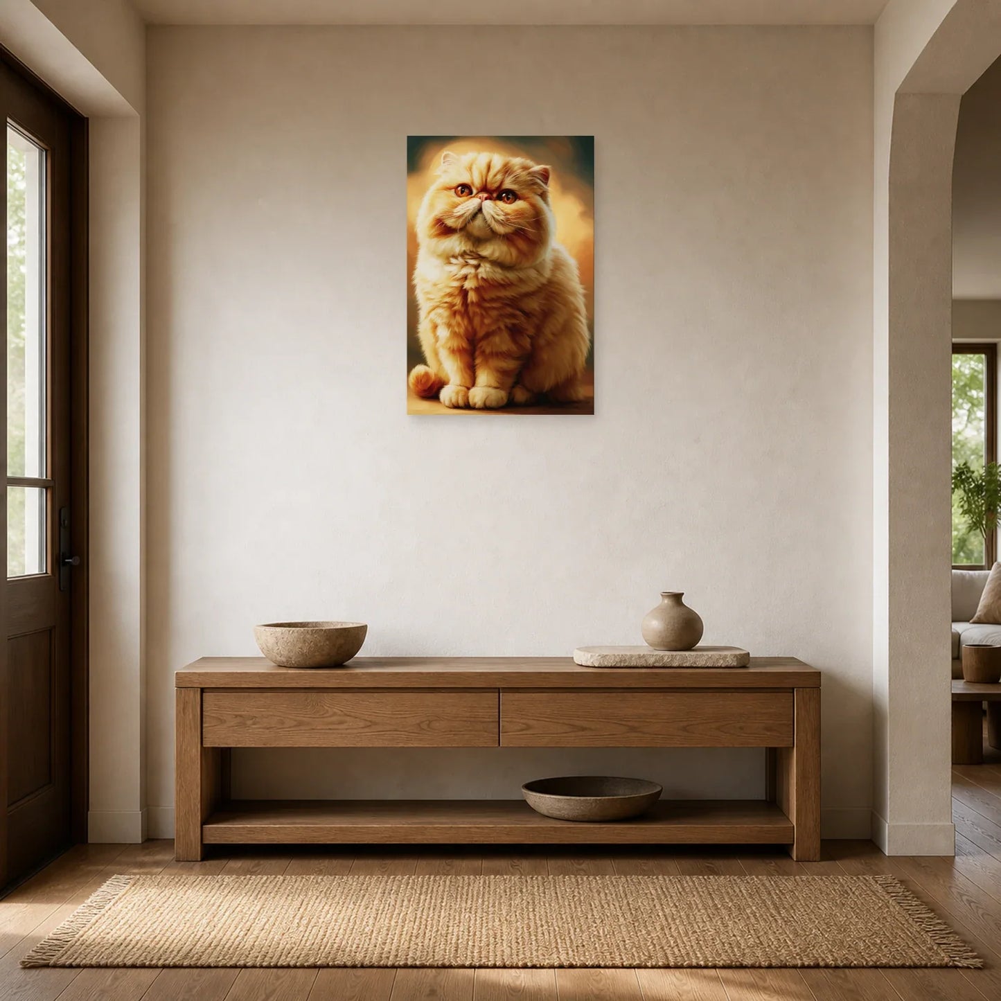 Tableau Chat Exotic Shorthair - Douceur Abricot dans une entrée ou un couloir - Art Virtuoso