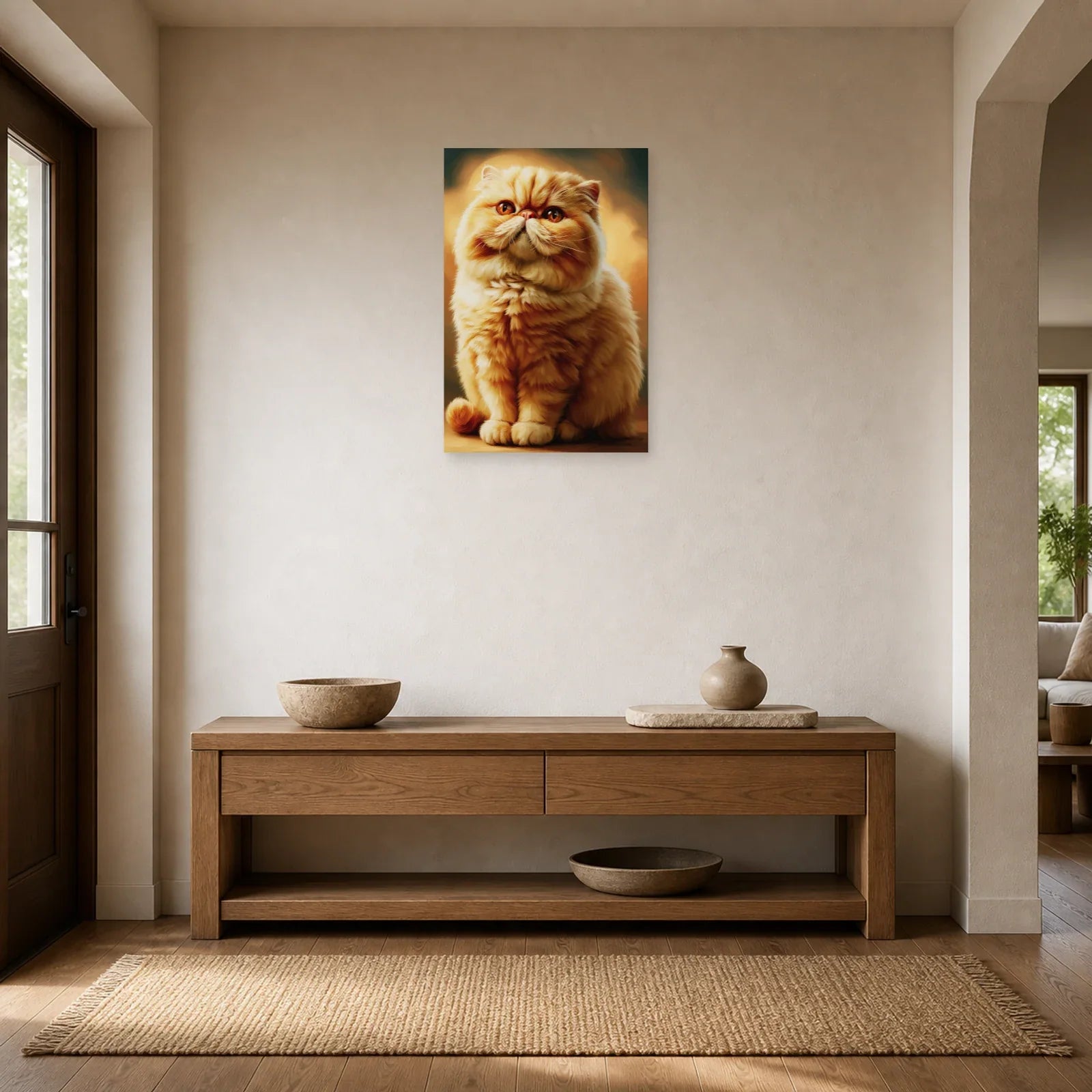 Tableau Chat Exotic Shorthair - Douceur Abricot dans une entrée ou un couloir - Art Virtuoso