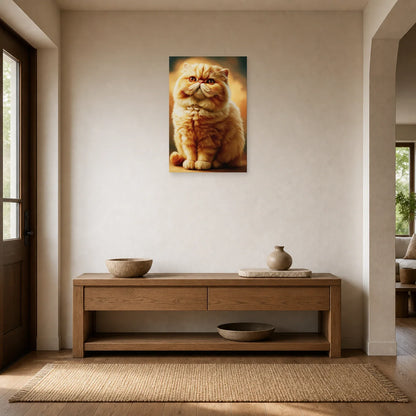 Tableau Chat Exotic Shorthair - Douceur Abricot dans une entrée ou un couloir - Art Virtuoso