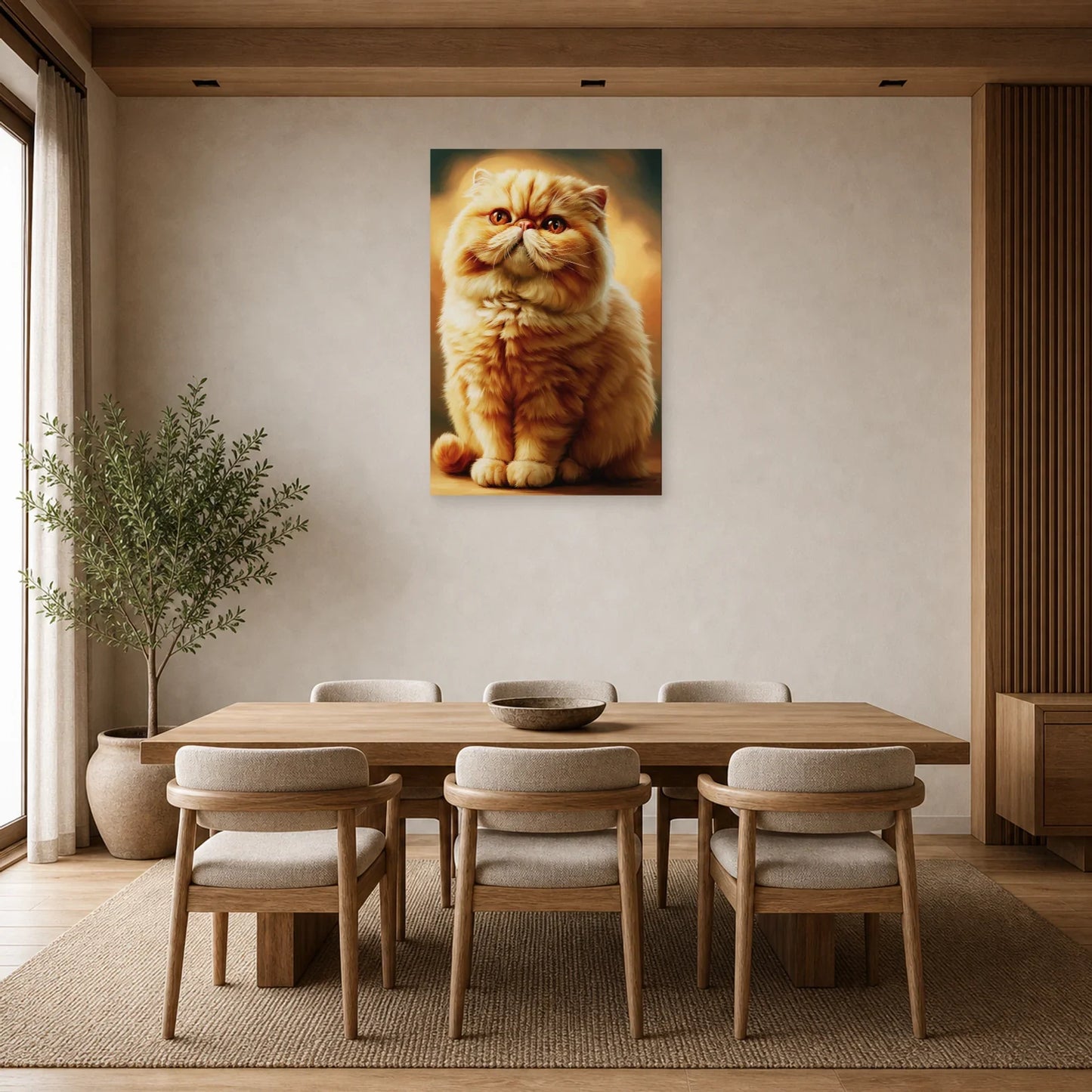 Tableau Chat Exotic Shorthair - Douceur Abricot dans une salle à manger - Art Virtuoso