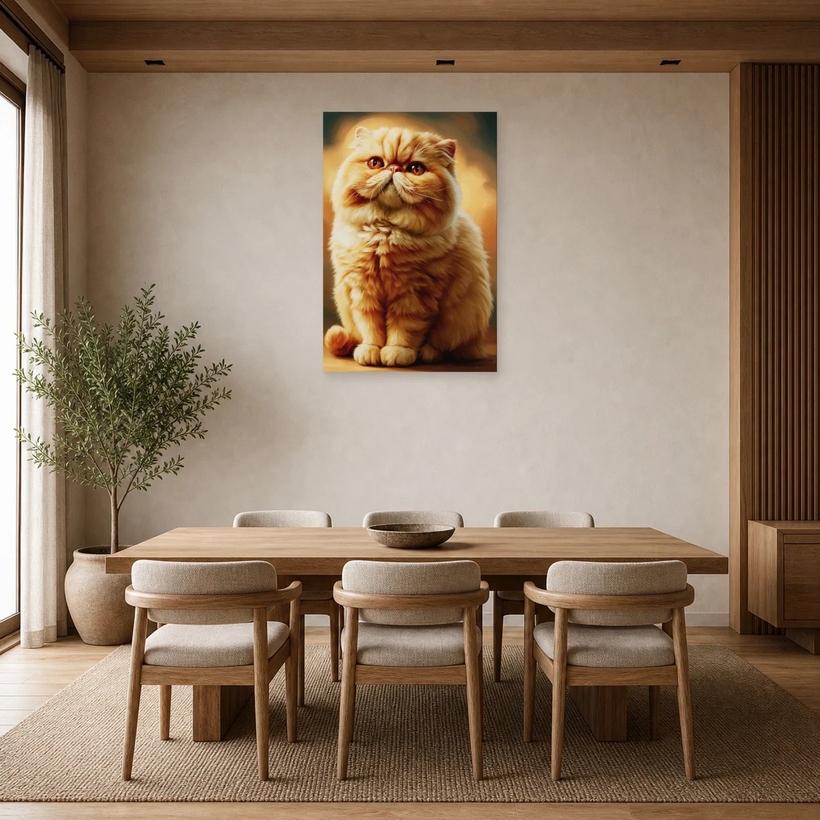 Tableau Chat Exotic Shorthair - Douceur Abricot dans une salle à manger - Art Virtuoso