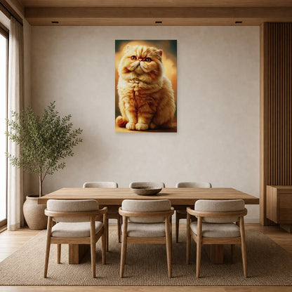 Tableau Chat Exotic Shorthair - Douceur Abricot dans une salle à manger - Art Virtuoso