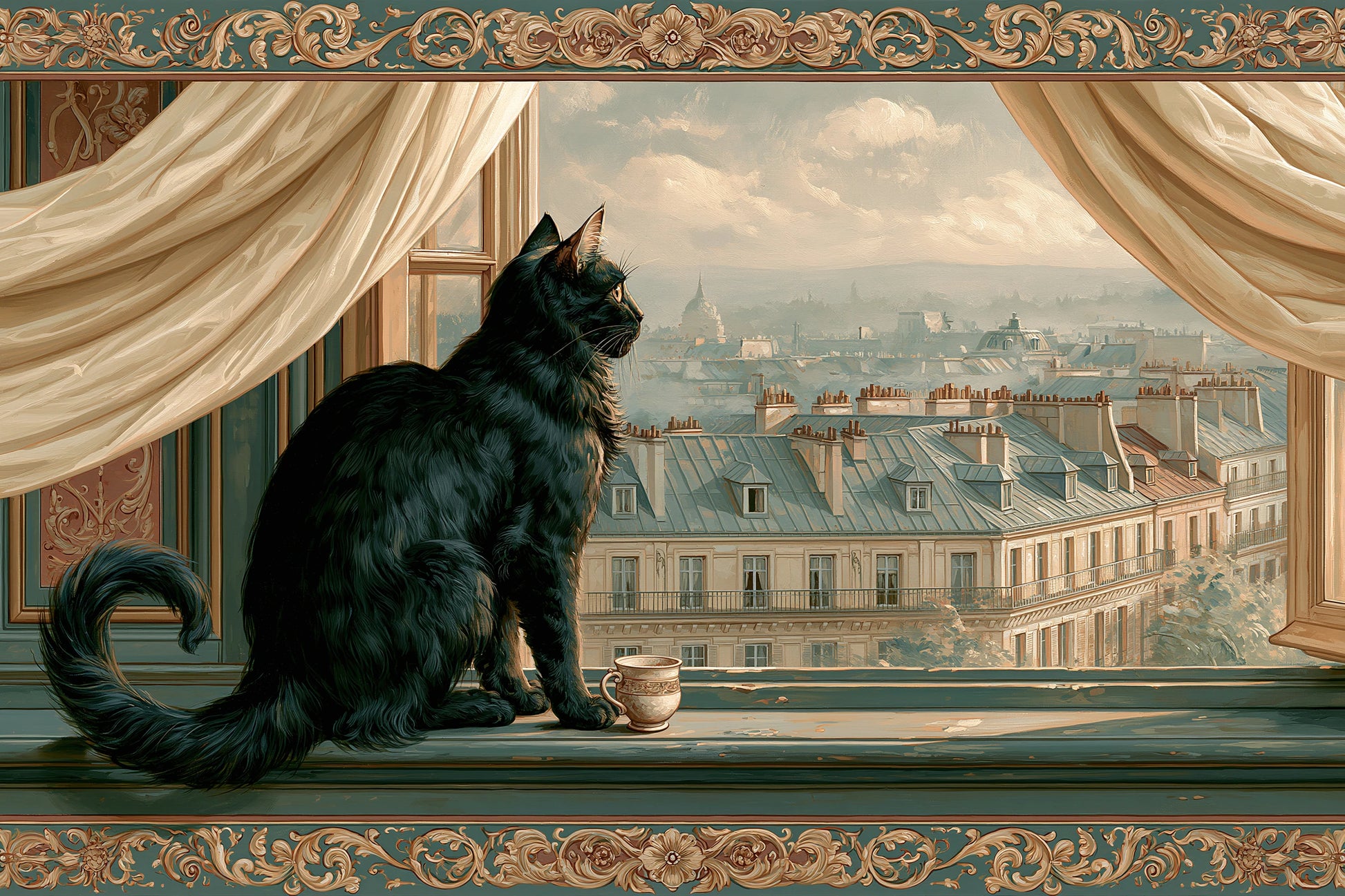 Tableau Chat Fenêtre Paris - format M - Art Virtuoso