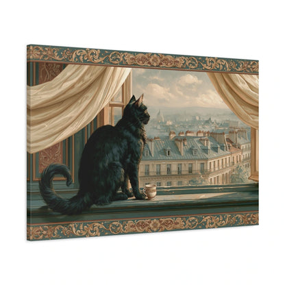 Tableau Chat Fenêtre Paris - toile 3D avec bords imprimés - Art Virtuoso
