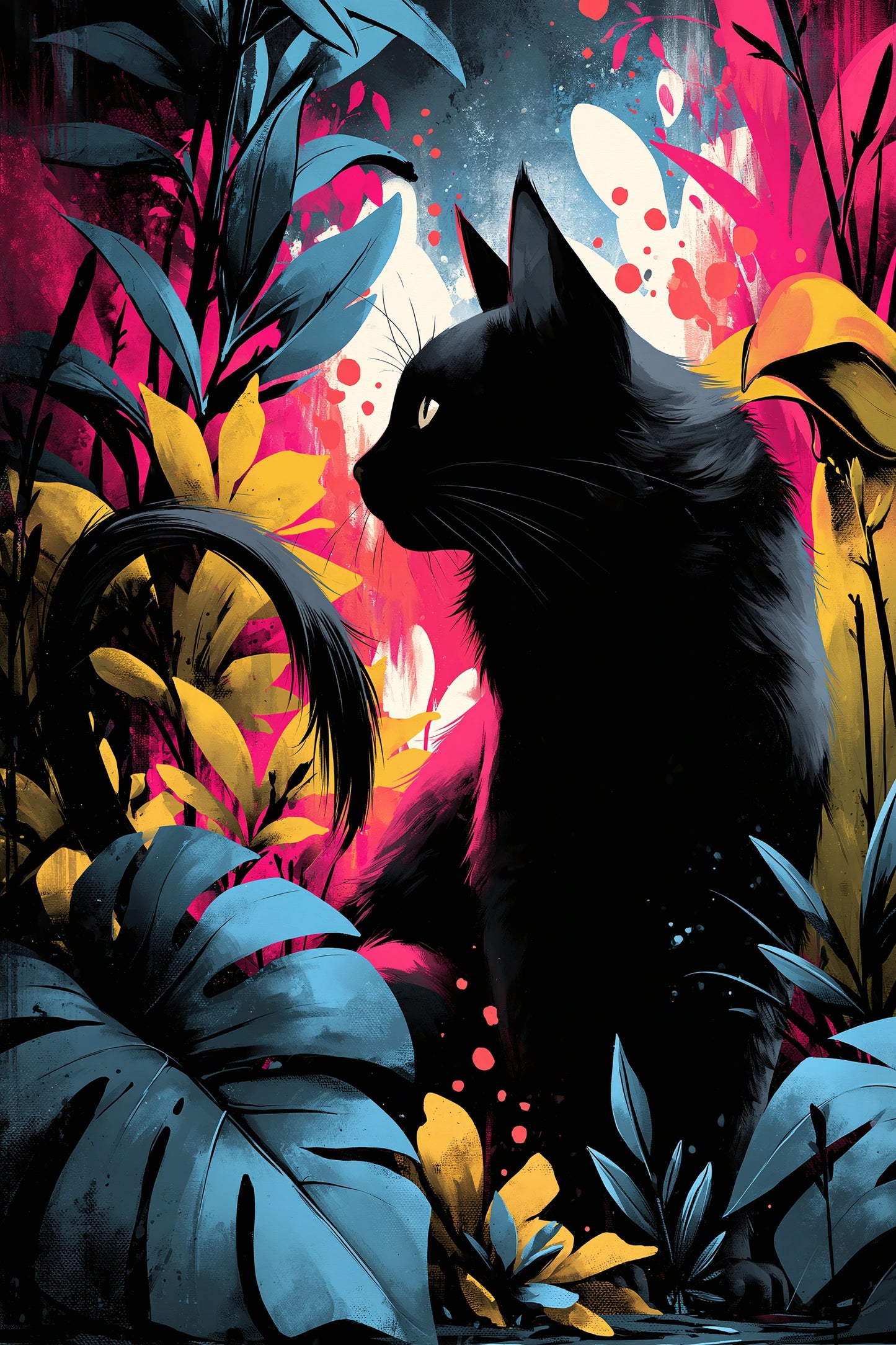 Tableau Chat Floral Découpé Moderne - format M - Art Virtuoso