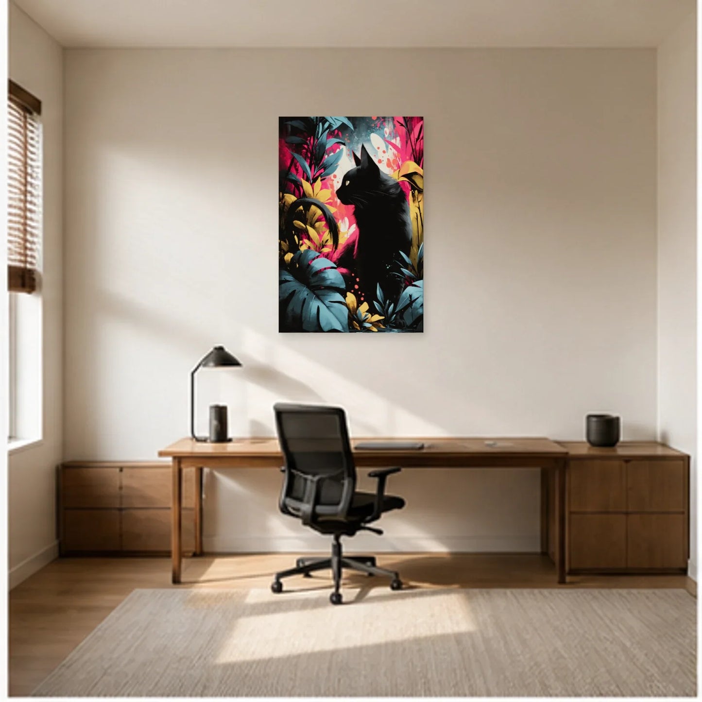 Tableau Chat Floral Découpé Moderne dans un bureau - Art Virtuoso