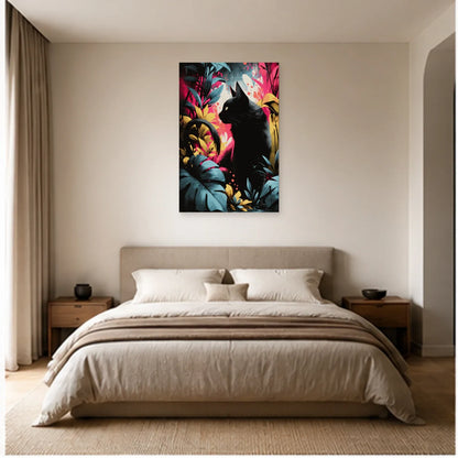 Tableau Chat Floral Découpé Moderne dans une chambre - Art Virtuoso