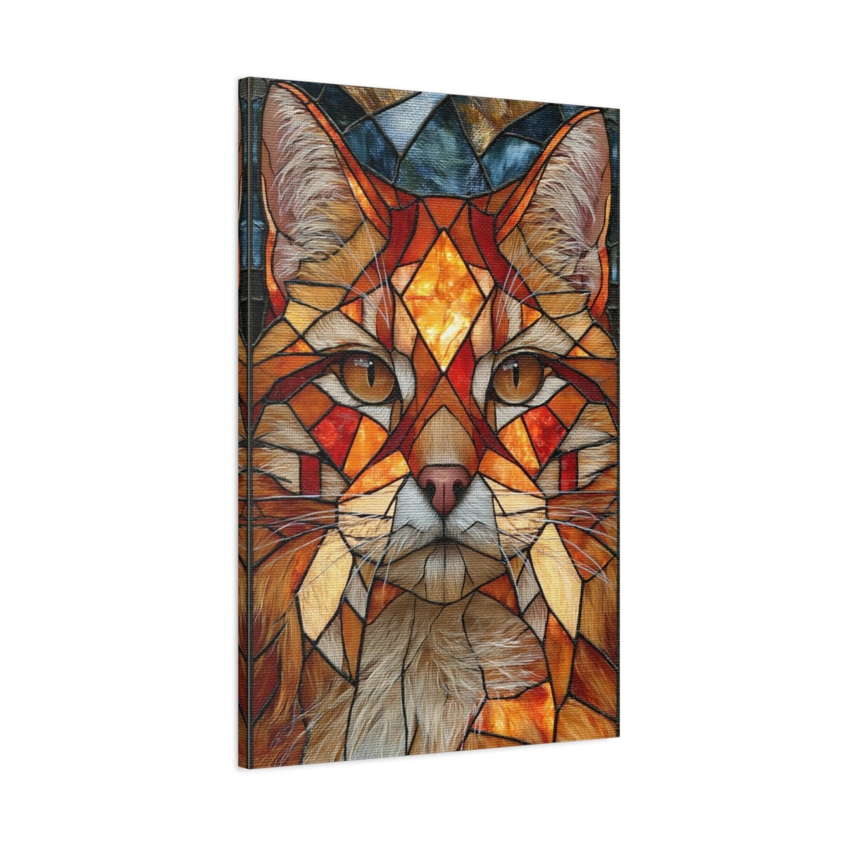 Tableau Chat Géométrique Vitrail Premium - toile 3D avec bords imprimés - Art Virtuoso