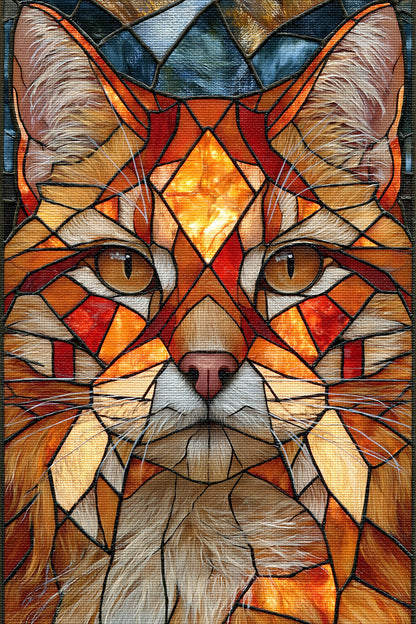 Tableau Chat Géométrique Vitrail Premium - format XL - Art Virtuoso