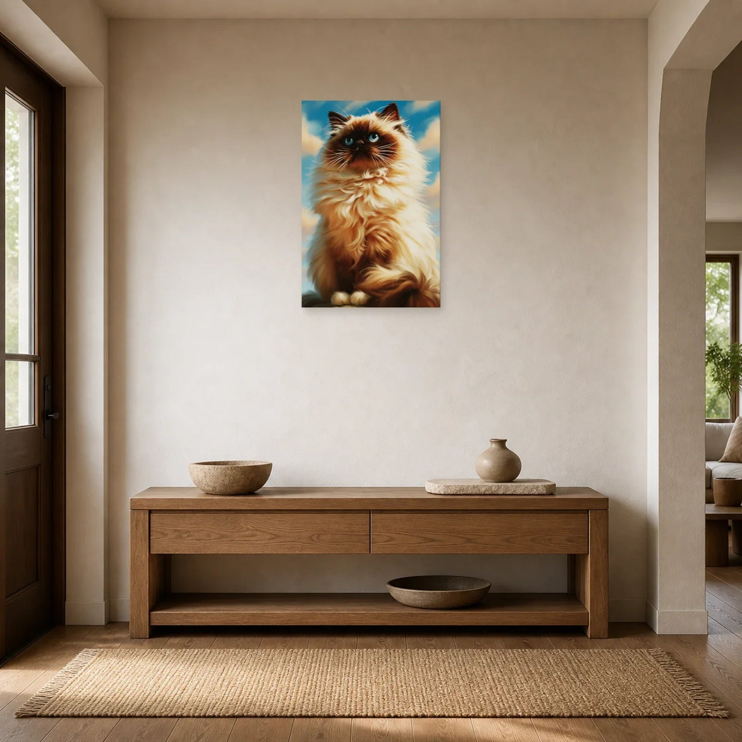 Tableau Chat Himalayen - Neige Chocolat dans une entrée ou un couloir - Art Virtuoso