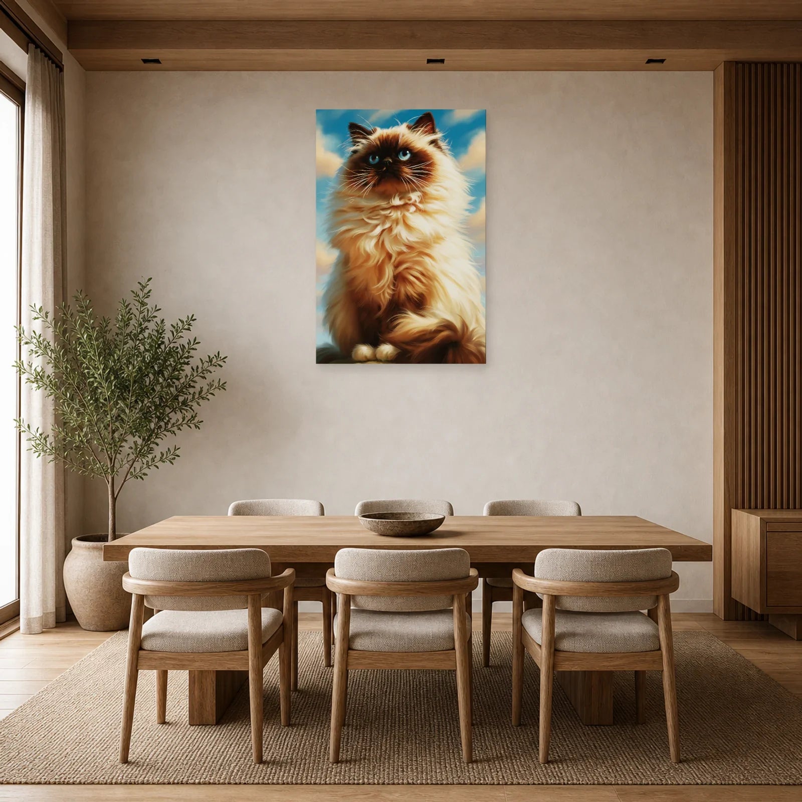 Tableau Chat Himalayen - Neige Chocolat dans une salle à manger - Art Virtuoso