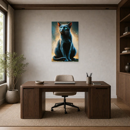 Tableau Chat Korat - Reflet d Argent dans un bureau - Art Virtuoso