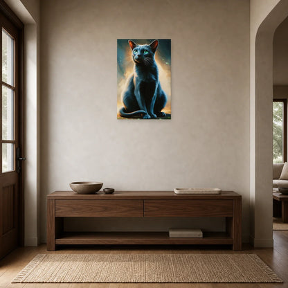 Tableau Chat Korat - Reflet d Argent dans une entrée ou un couloir - Art Virtuoso
