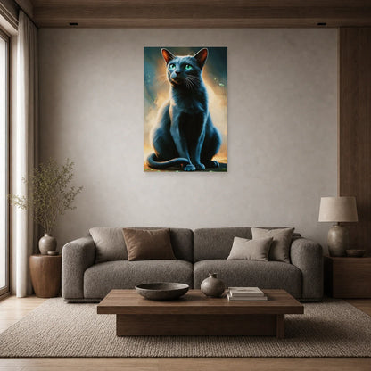 Tableau Chat Korat - Reflet d Argent dans un salon - Art Virtuoso