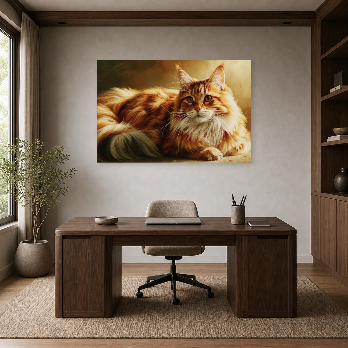 Tableau Chat Maine Coon - Roi des Brumes dans un bureau - Art Virtuoso