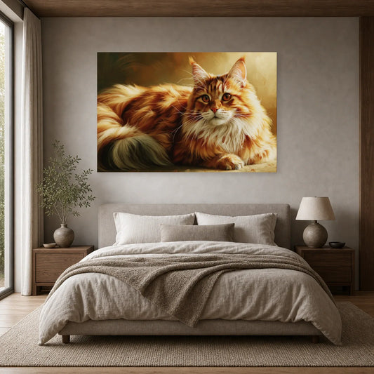 Tableau Chat Maine Coon - Roi des Brumes dans une chambre - Art Virtuoso