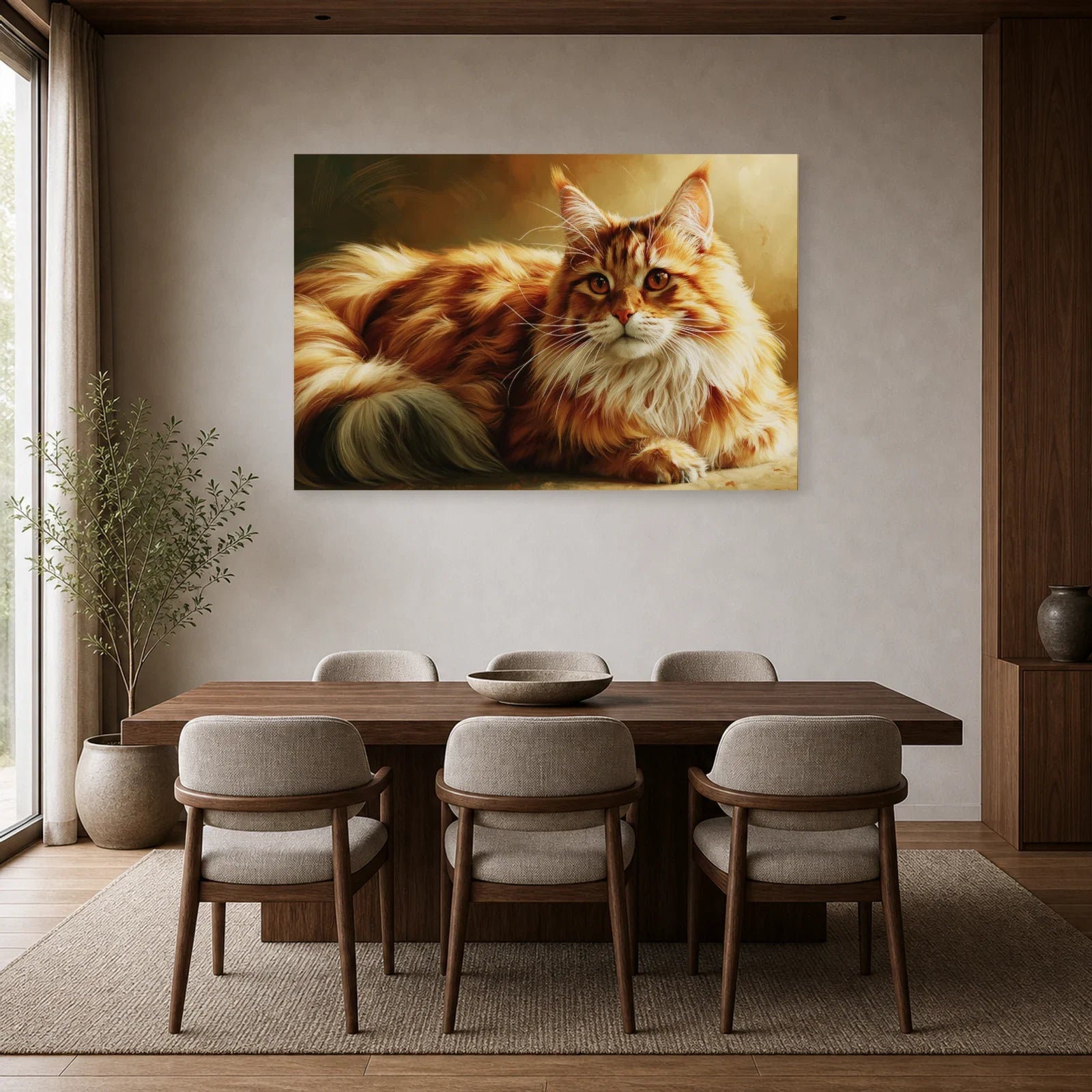 Tableau Chat Maine Coon - Roi des Brumes dans une salle à manger - Art Virtuoso